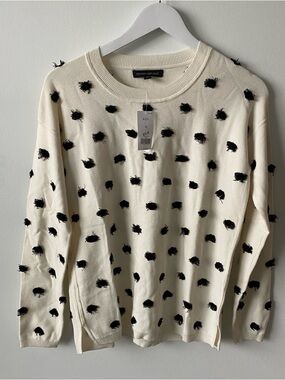 Banana Republic Cream Crewneck Sweater with Black Pom Accents